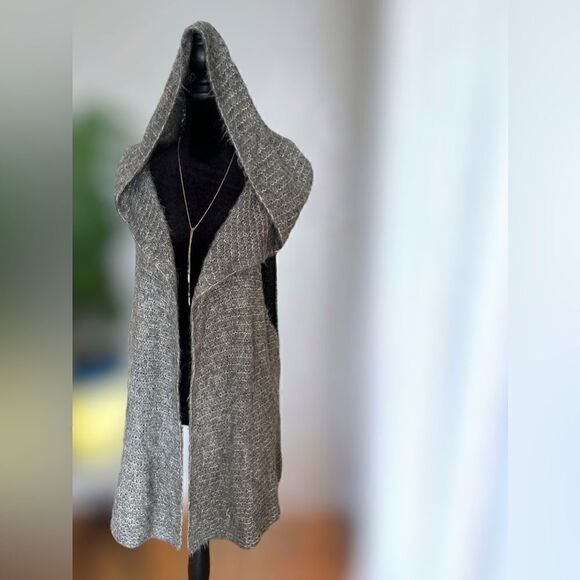 Eileen Fisher Suri alpaca silk mesh hooded Vest Cardigan Duster Size L - Picture 4 of 15